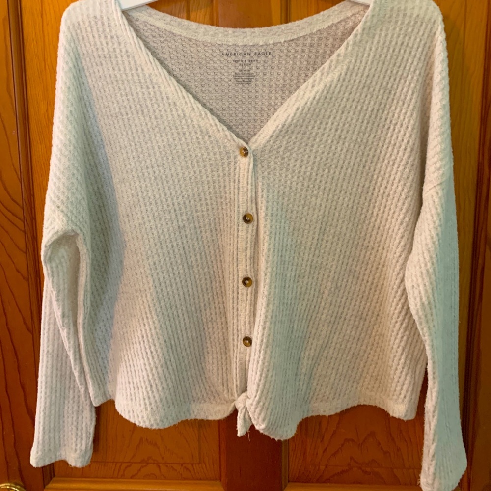 AE button down tie white long sleeve shirt